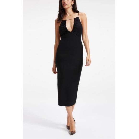 NEW Good American Good Touch Plunge Scoop Midi Dress Black - Picture 1 of 5